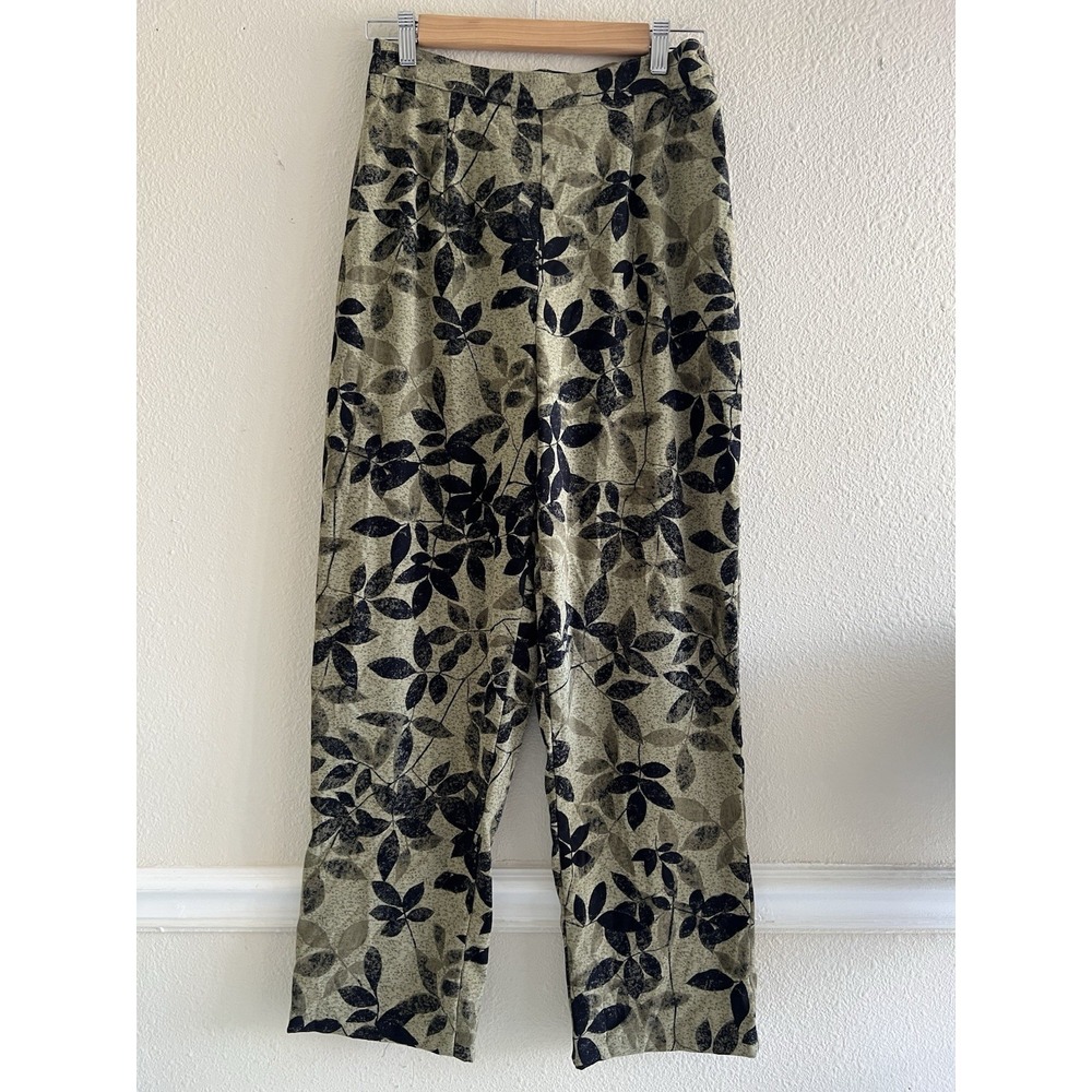 Alexis & Avery Leaf Print Pants Size 8 Olive Straight Leg Earthy Minimalist Boho